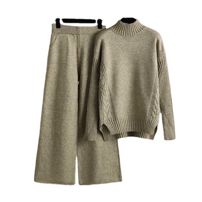 Autumn Winter Fashionable Stylish Sweater Suit Drape Knit Wide Leg Pants two piece set Women