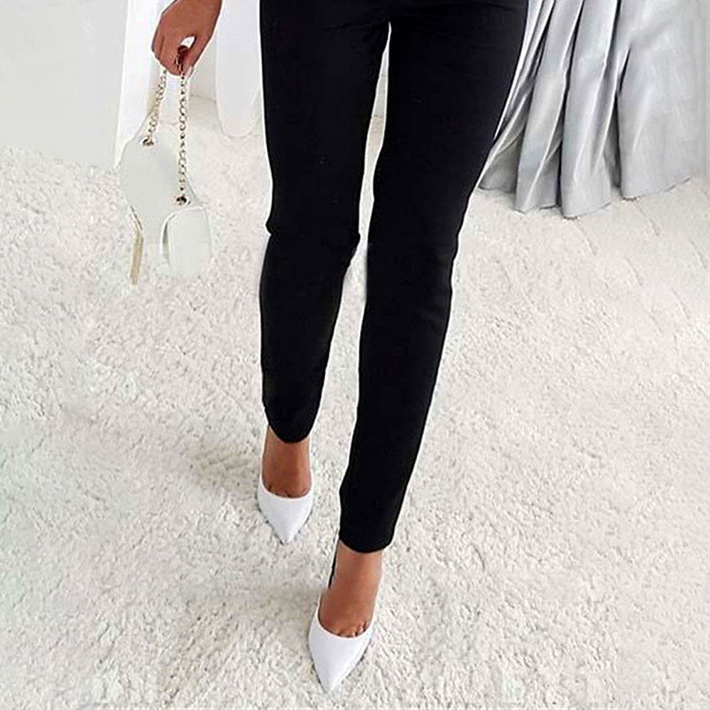 Autumn Women Clothing Solid Color V neck Long Sleeve Rhinestone High Waist Professional Casual Jumpsuit
