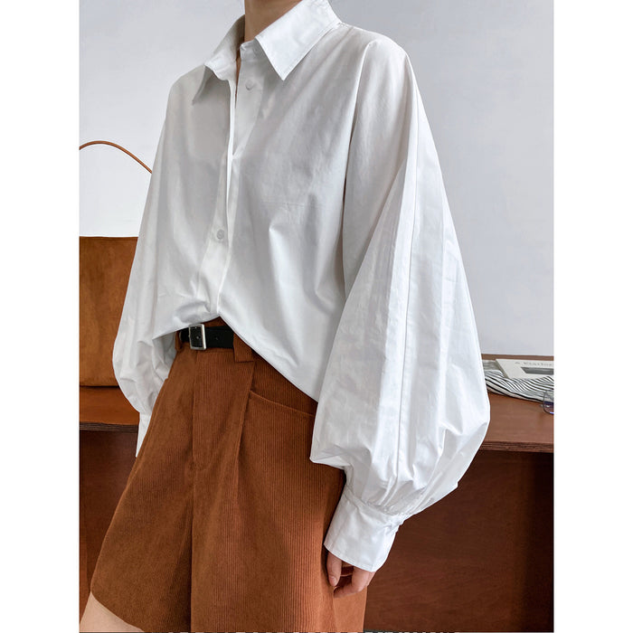 High Sense Lantern Sleeve Shirt Top Women Spring Loose Idle Shirt