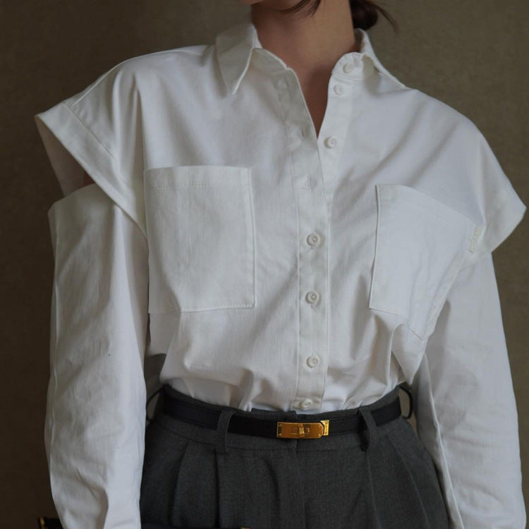 Women  Clothing Summer White Shirt Top Stylish Long Sleeves Hollow Out Cutout out Stylish Shirt Women