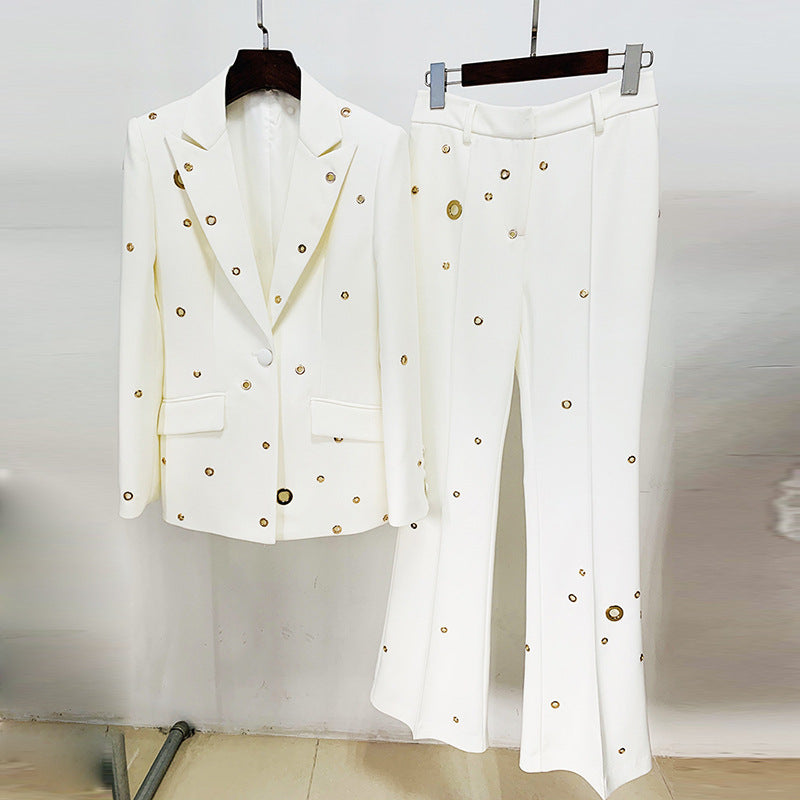 Goods Stars Heavy Industry Metal Hole One Button Blazer Trousers Blazer Suit  Set Two Pieces