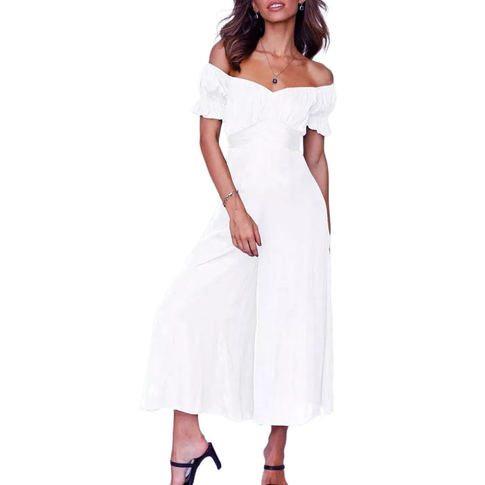 Spring Summer Women Clothing Solid Color off-the-Shoulder Jumpsuit