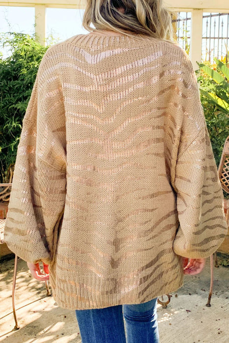 Ladies Autumn Winter Trade Loose Lantern Sleeve Gilding Tiger Pattern Sweater