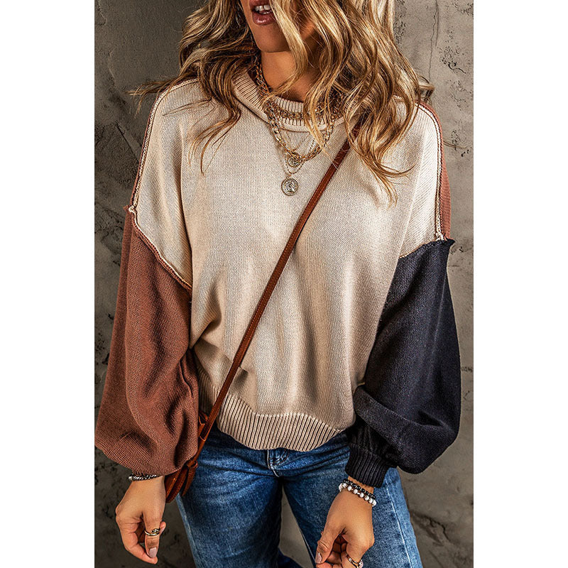 Fall Pullover Long Sleeve Top Women Personalized Color Matching Warm Sweater Women