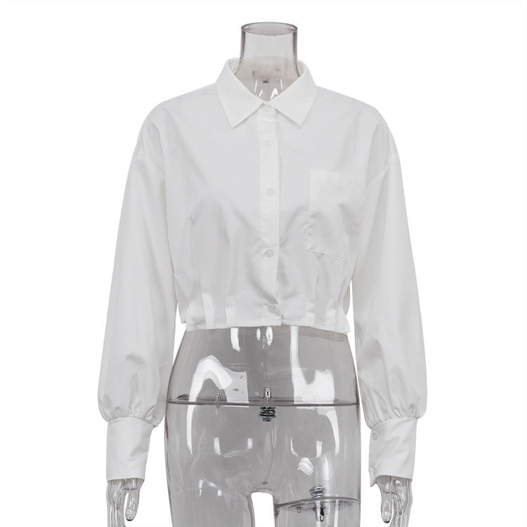 Fall Women  Clothing Short Shirt Niche Elegant Loose Long Sleeve Design White Shirt for Women