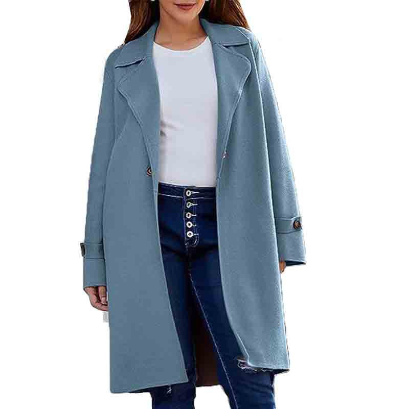 Autumn Winter Simplicity Long Sleeve Collared Button Loose Woolen Coat Women