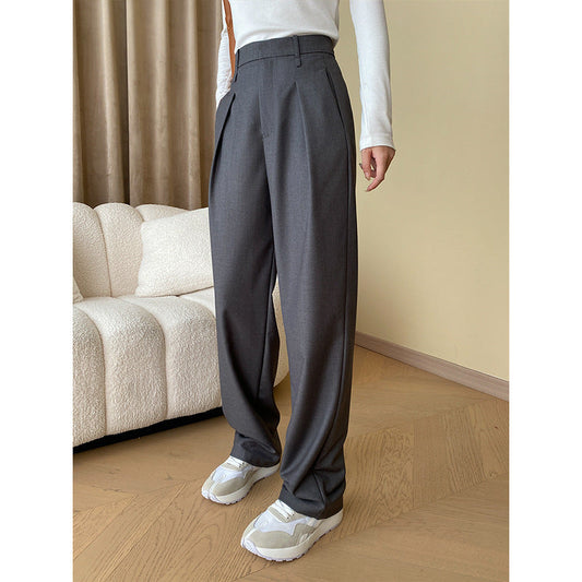 Office Early Autumn Non-Sexual Wind Pleated Drape Mop Wide Leg Work Pant