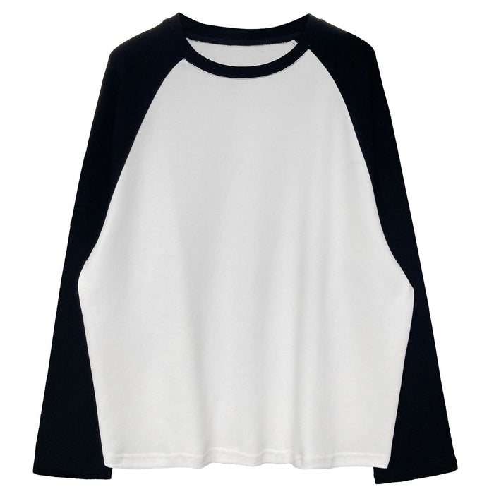 Casual Contrast Color Profile T shirt Women Loose Idle Color Block Raglan Sleeves Long Sleeve Bottoming Top