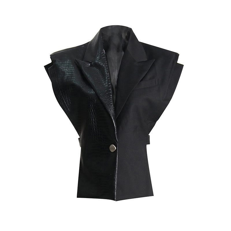 Fall Crocodile Pattern Leather Stitching Blzaer Fabric Vest Personalized Cut Stylish Adjustable Jacket