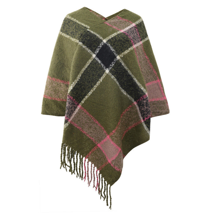 Autumn Winter Cashmere Contrast Color Striped Cloak Knitted Tassel Scarf Shawl Women