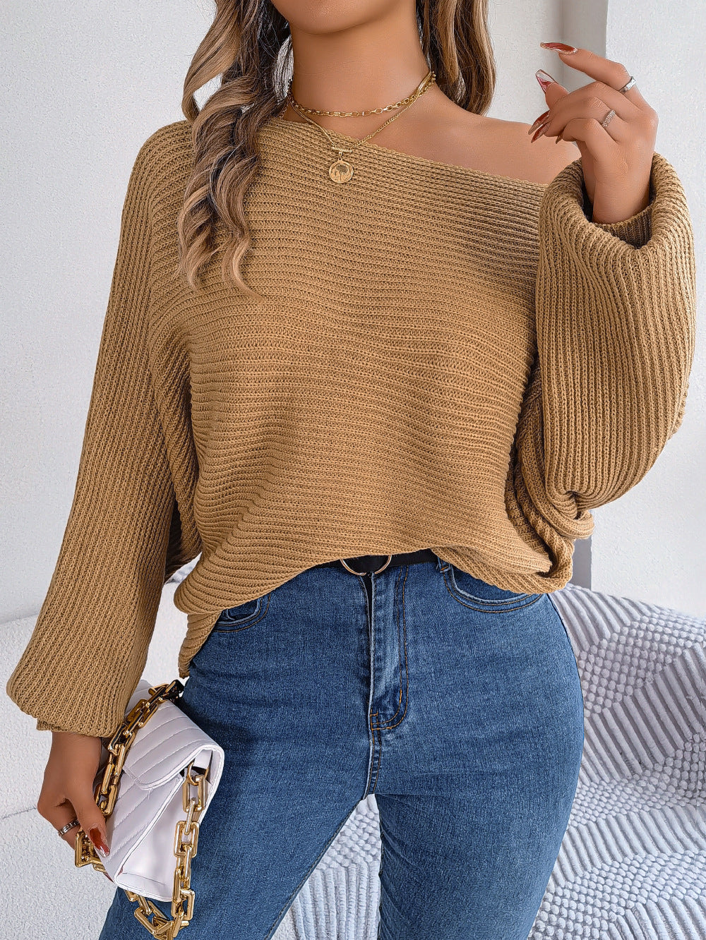 Autumn Winter Casual Loose Solid Color Batwing Sleeve Pullover Sweater Women Clothing