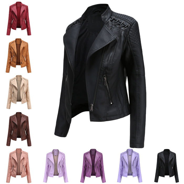 Size Spring Autumn Women Leather Jacket Women Short Jacket Slim Thin Leather Coat Ladies Motorcycle Clothing