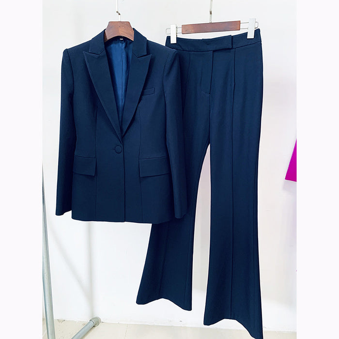 Women Button Bootcut Pants Office Two Piece Set