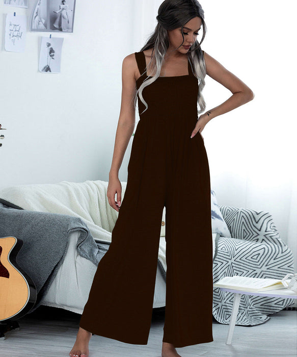 Summer Women Clothing Smocking Vest Sling Wide Leg Jumpsuit Women