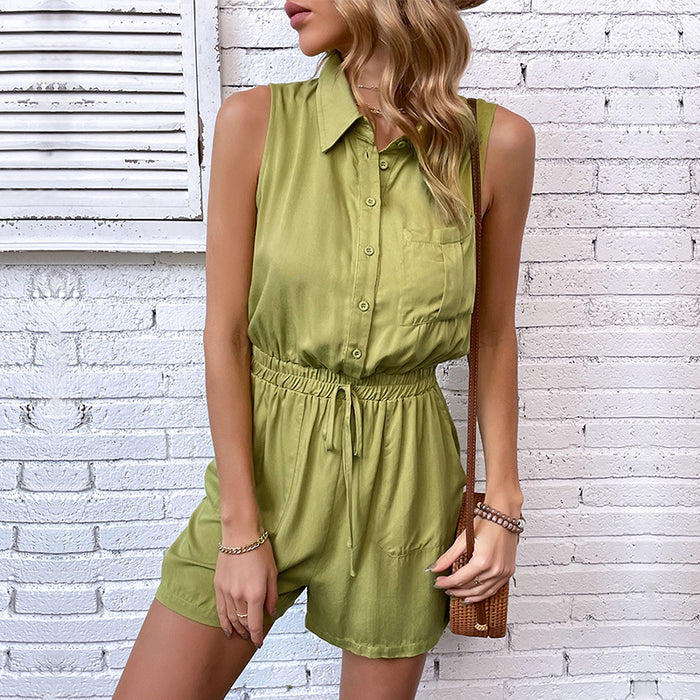 Summer Jumpsuit Sleeveless Solid Color Romper