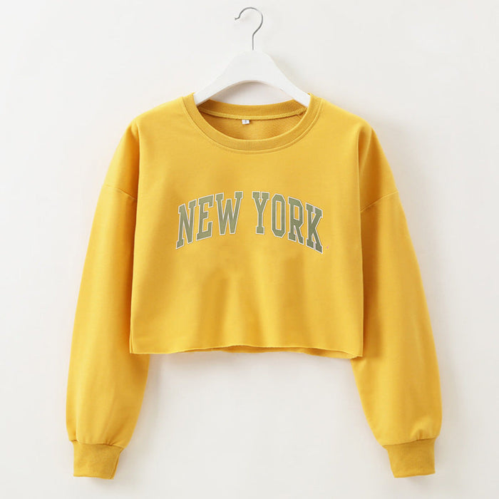 Women Clothing Autumn Winter York Letter Graphic Printing Short Loose Long Sleeves Sweater