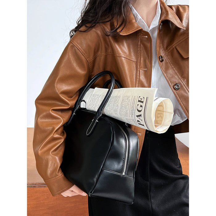 Fashionable Fine Elegant Brown Profile Faux Leather Coat Women Fall Lapels Motorcycle Short Jacket Coat