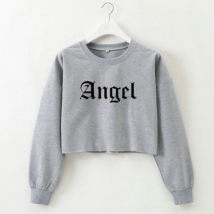 Women Clothing Autumn Winter Angel Letter Graphic Printed Short Long Sleeved Sweater for Women