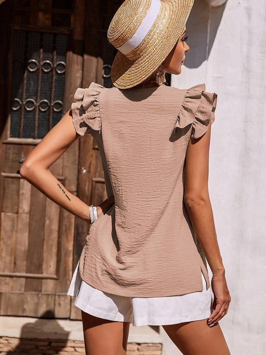 Spring Summer Women Clothing Casual V neck Ruffled Vest Top Summer Sleeveless Shirt Women