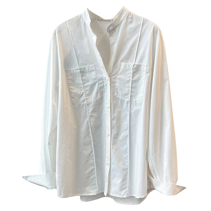 French Stand Collar Shirt for Women Autumn High Grade Chic Design Long Sleeve Shirt