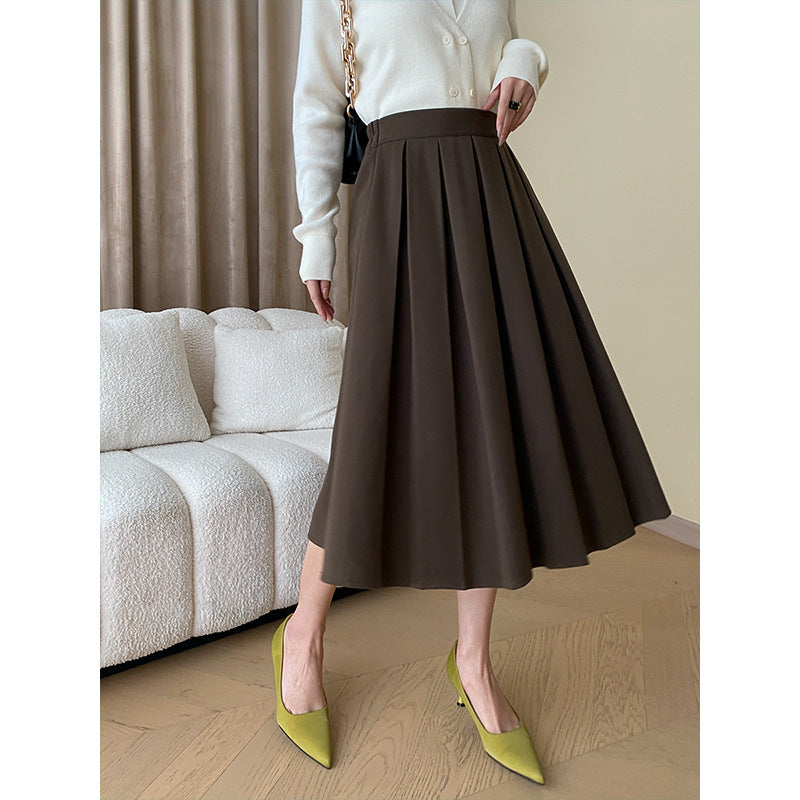 Early Autumn High Grade Elegant French Office Woolen A line Skirt Pleated Skirt