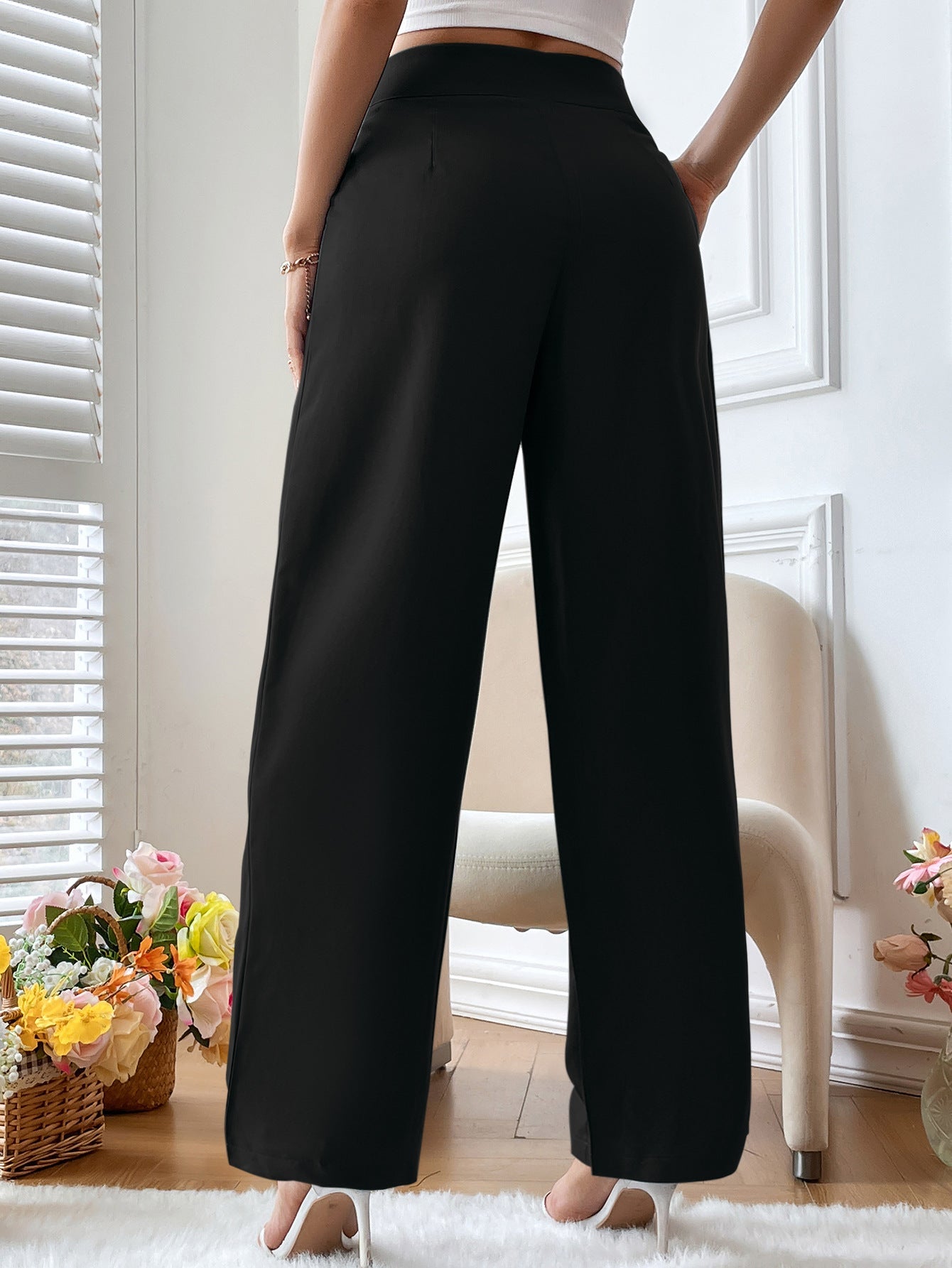 Women Clothing Casual Loose Drooping Slimming High Waist Trousers