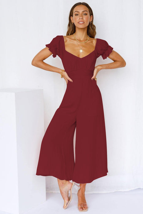 Women Wear off-Neck Short-Sleeved Jumpsuit Sexy Trend Elegant Wide-Leg Trousers