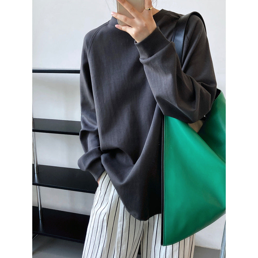 Solid Color Round Neck Bandage Dress Long Sleeve T Shirt Women Spring Lazy Loose Women Base Hoodie Thin