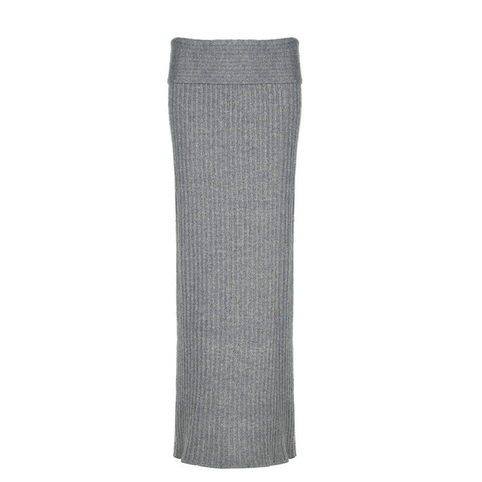 Autumn Winter Elegant Woolen Hip Skirt Street Solid Color Flanging Low Waist Slimming Skirt