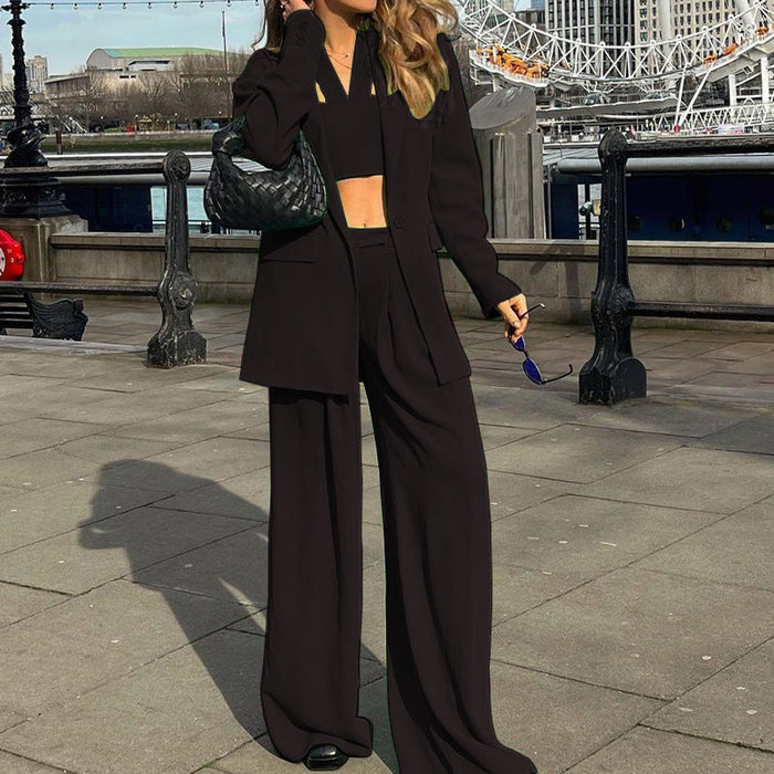 Autumn Winter Stylish Long Sleeves Blazer Suit Set Casual Trousers Two Piece Set