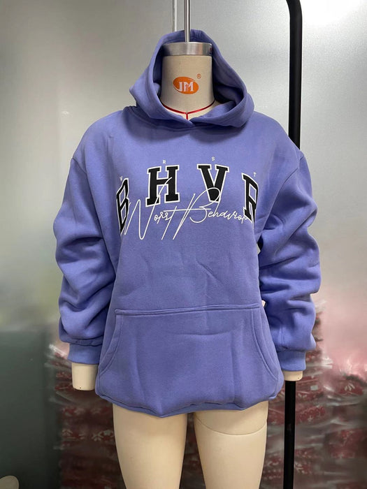 Women Clothing Hoodie  Game Letter Graphic Printing plus Velvet Warm Long Sleeve  Autumn Winter