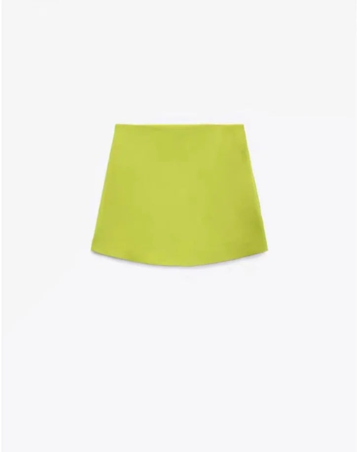 Straight Collared Long Sleeve Blazer Casual High Waist Short Skirt Women Spring Summer Green A line Skirt Set