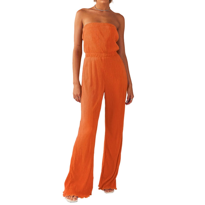 Women Sexy Comfortable Pleated Cloth Chest Wrapped Wide Leg Jumpsuit