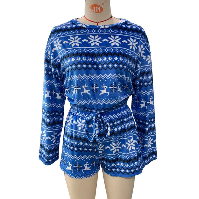 Christmas Sweater Set Silver Fox Velvet Long Sleeve Fleece Shorts Set Autumn Winter