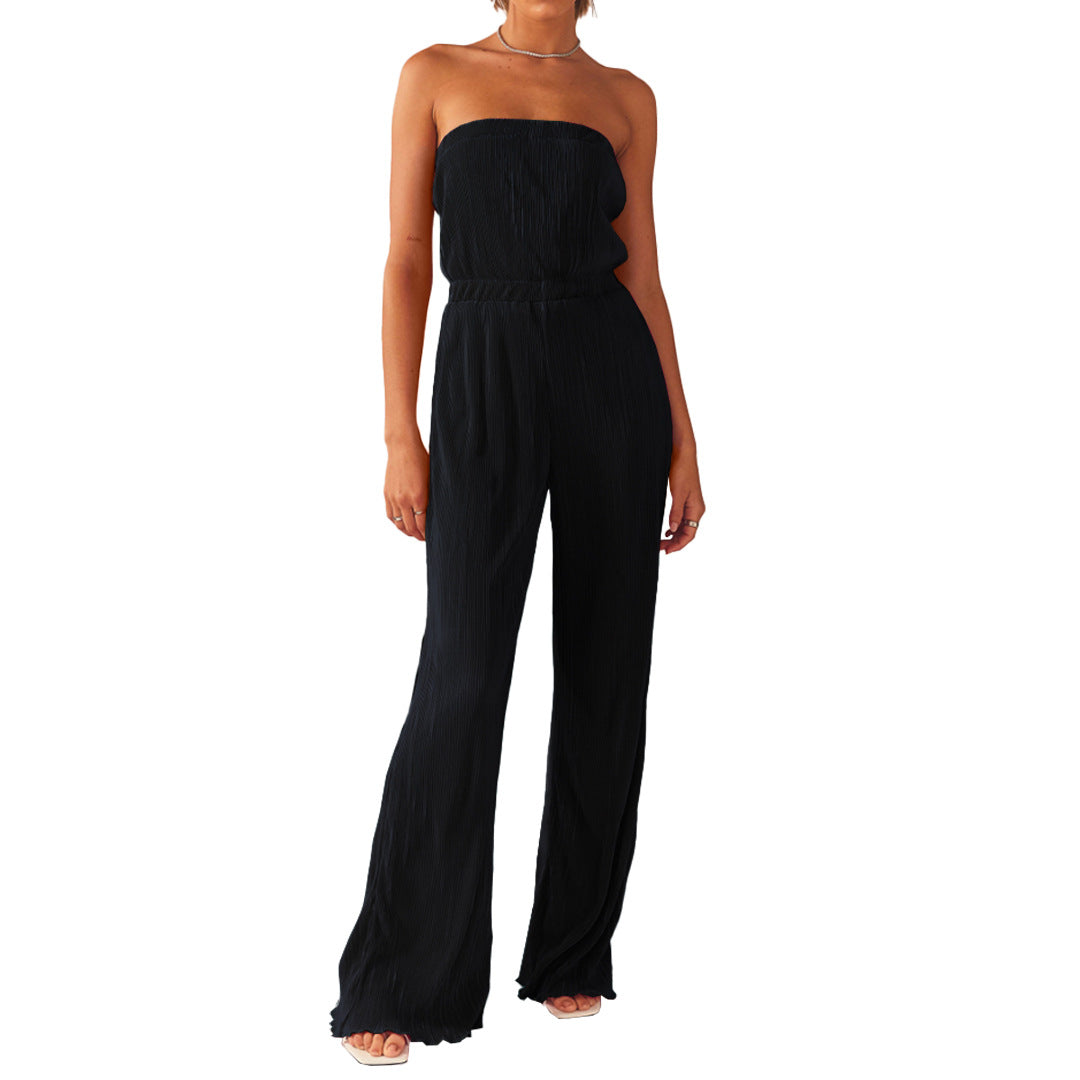 Women Sexy Comfortable Pleated Cloth Chest Wrapped Wide Leg Jumpsuit