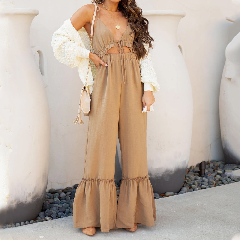 Summer Solid Color Sexy Jumpsuit Strap Horn Jumpsuit for Women