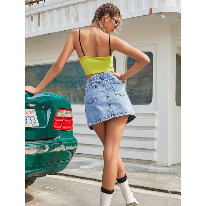 Women Clothing SpringSummer A- line Irregular Asymmetric High Waist Sheath Denim Skirt