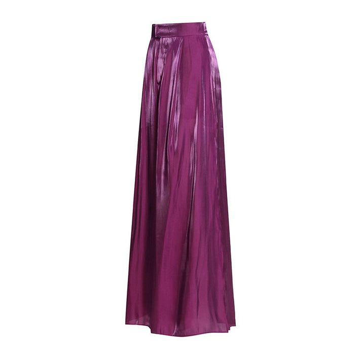 Purple Thin Satin Dress Autumn Large Long Leg High Waist Wide Leg Pants Women