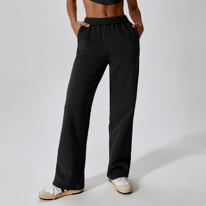 Waist Tied Fleece Lined Warm Loose Sports Pants Straight Wide Leg Pants Outdoor Casual Track Sweatpants Women