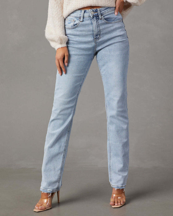 Spring Autumn High Waist Light Colored Jeans Women Elegant Office Slimming Straight Pants Trousers