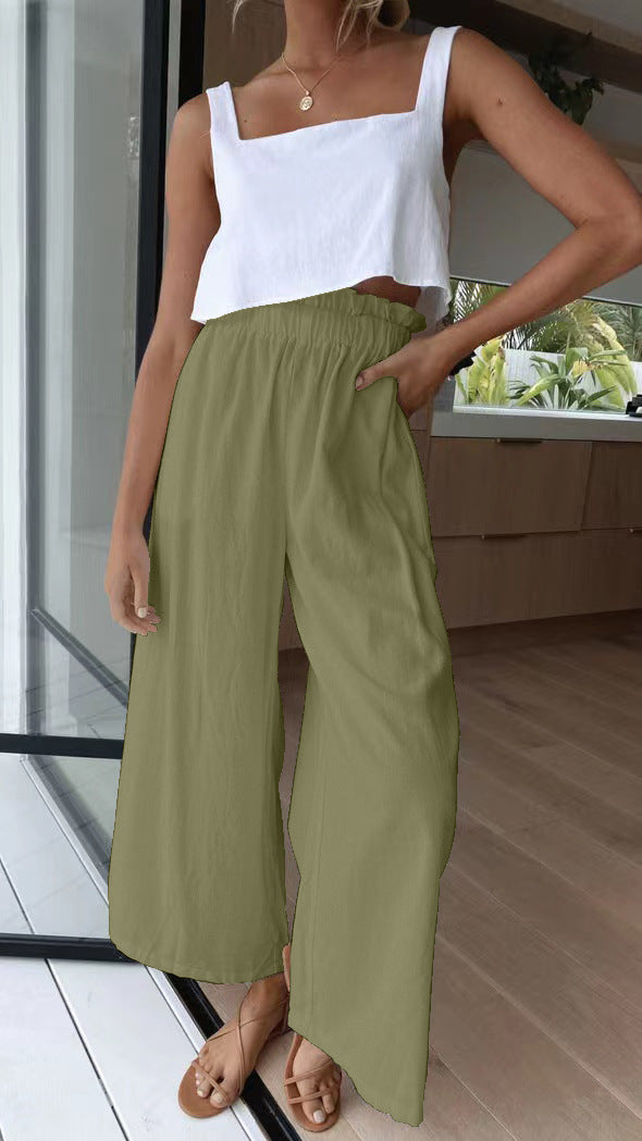 Women Clothing High Waist Wide Leg Pants Loose Women Wear Multi-Color Mopping Long Cotton Linen Wide Leg Pants