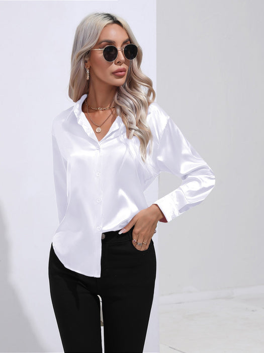 Satin Shirt Women Satin Artificial Silk Long Sleeve Shirt Spring Summer Women Clothing