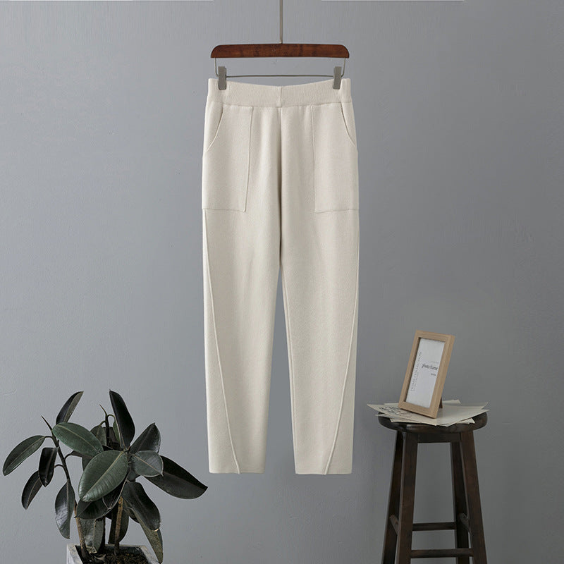 High Waist Knit Harem Pants for Women Autumn Winter Loose Thin Baggy Pants Korean Casual Cropped Pants
