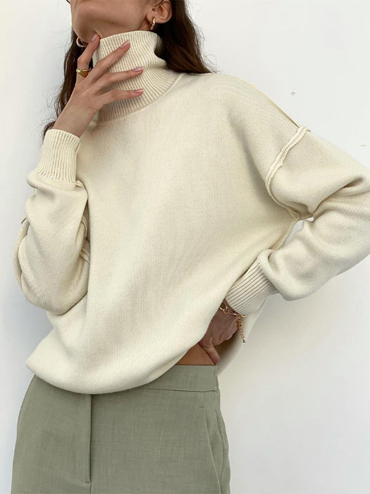 Women Long Sleeved Turtleneck Sweater Casual Solid Color High Grade Slimming Autumn Winter Sweater