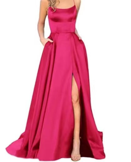 Bridesmaid Dress Long Maxi Dress Small Trailing Strap Solid Color Cocktail Evening Dress