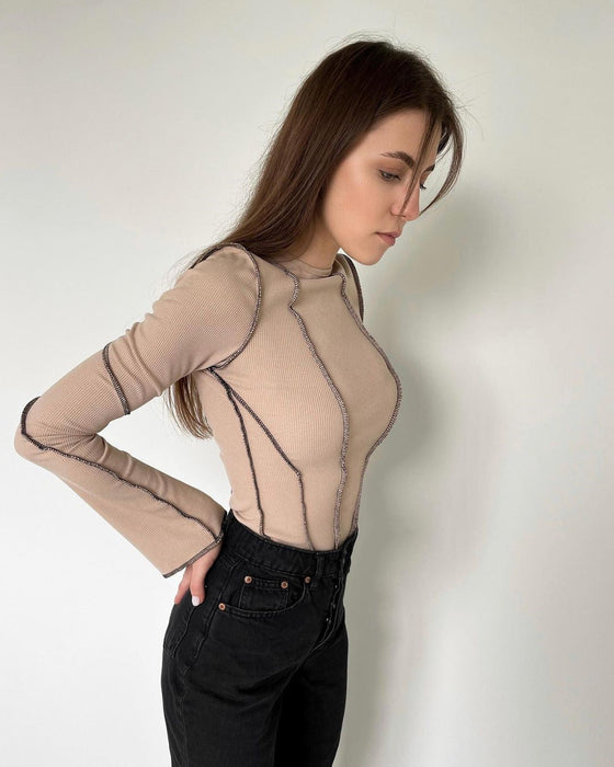 Autumn Winter Round Neck Bell Sleeve Sunken Stripe Top Women  Arrival Bottoming Women  Sexy Long Sleeve