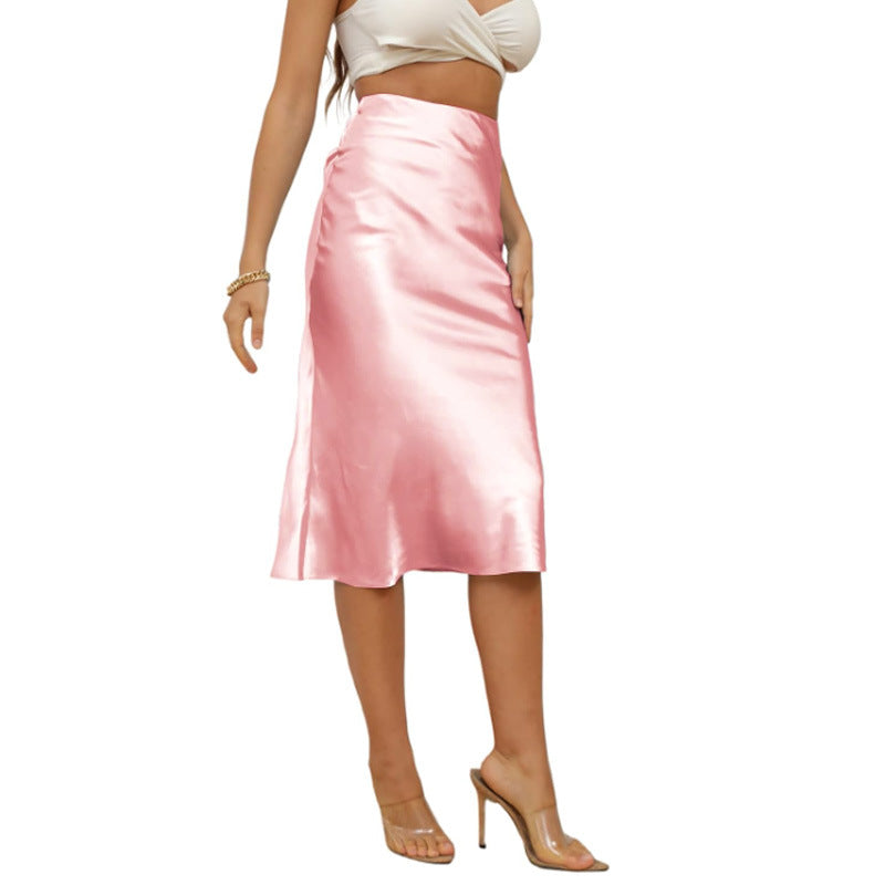 Women Clothing Sexy Satin Skirt High Waist Tight Hip Skirt for Women