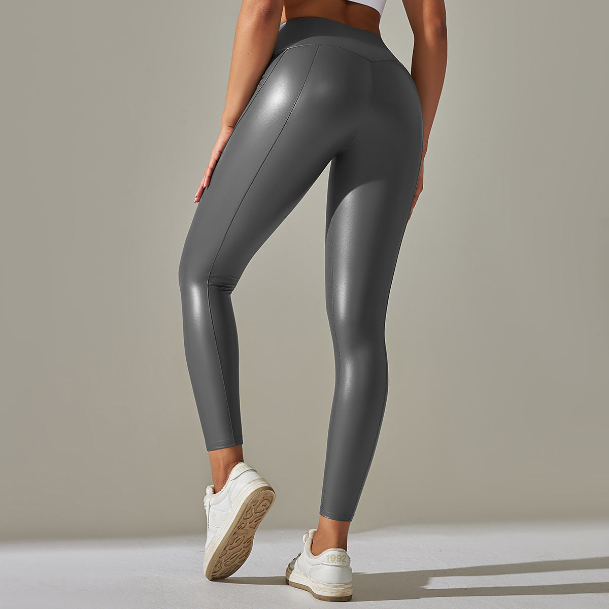 Faux Leather Pants High Elastic Sexy Solid Color Bright Black Tight Trousers Running Fitness Yoga Pants