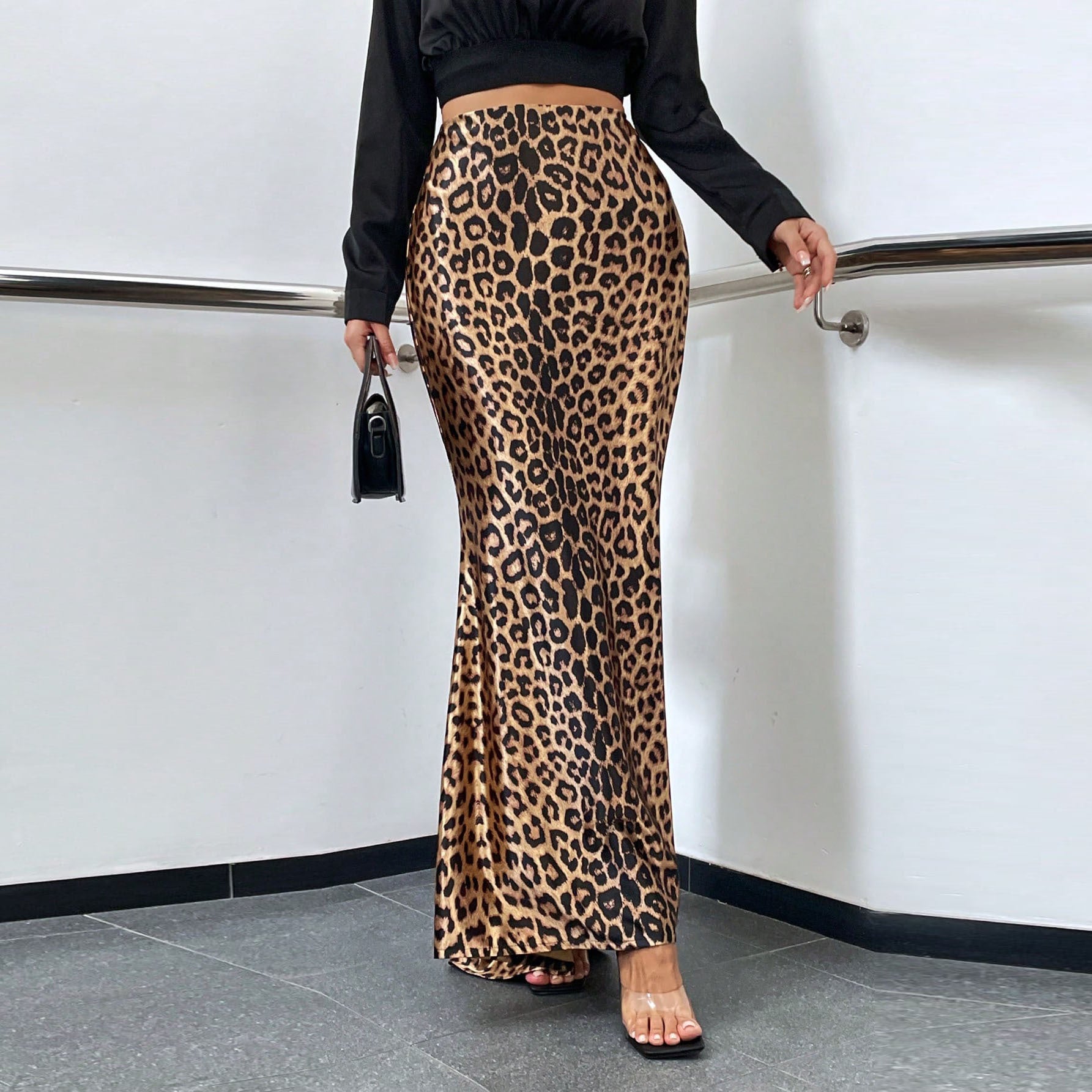 Arrival High Grade Elegant Leopard Print High Waist Tight Long Women Skirt