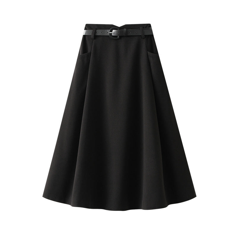 Popular Woolen Skirt Autumn Winter High Waist Pleated A line Mid Length Umbrella Skirt